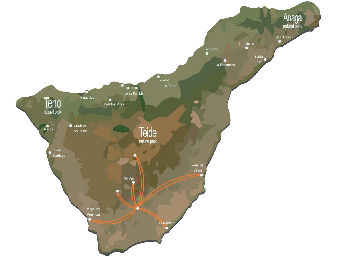 Landkaart Tenerife met fietsroutes