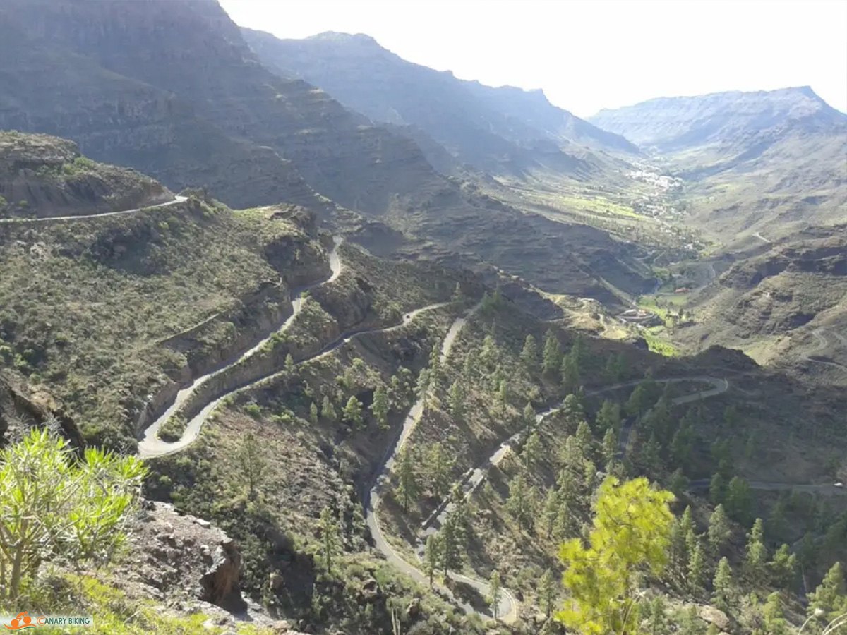 Weg met haarspeld bochten in berglandschap
