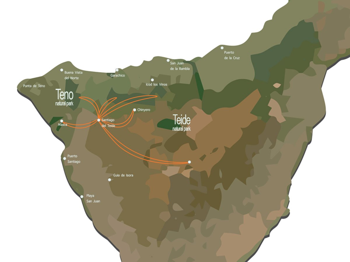 Plattegrond route overzicht Teno en Teide op Tenerife